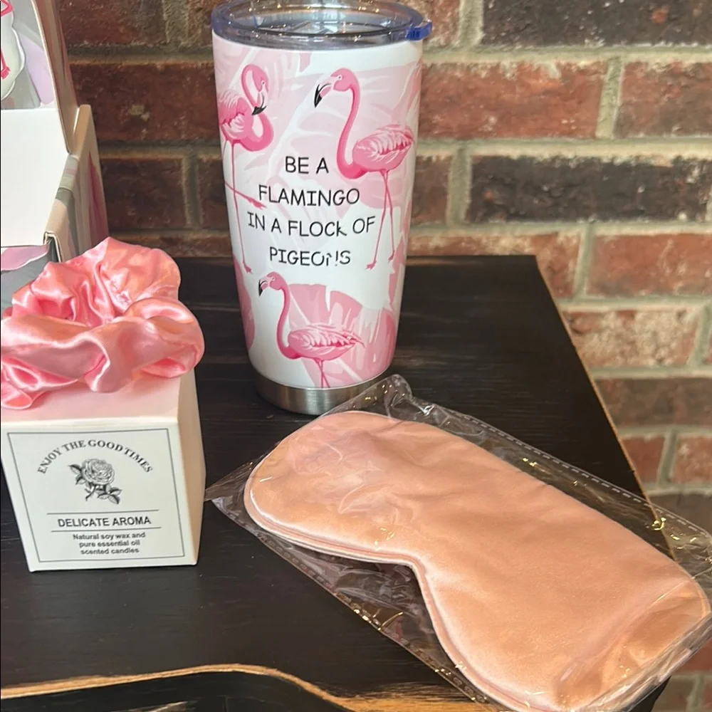Flamingo Tumbler and Relaxation Set, spa day.